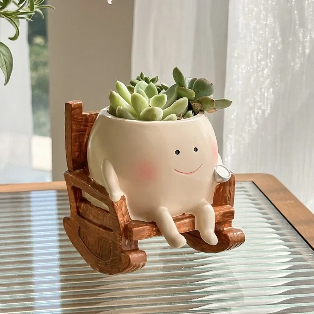 Funny Mini Smily Face Planter Pot Creative Resin Flower Pot Unique Design Smiley Face Rocking Chair Planters Home Decoration