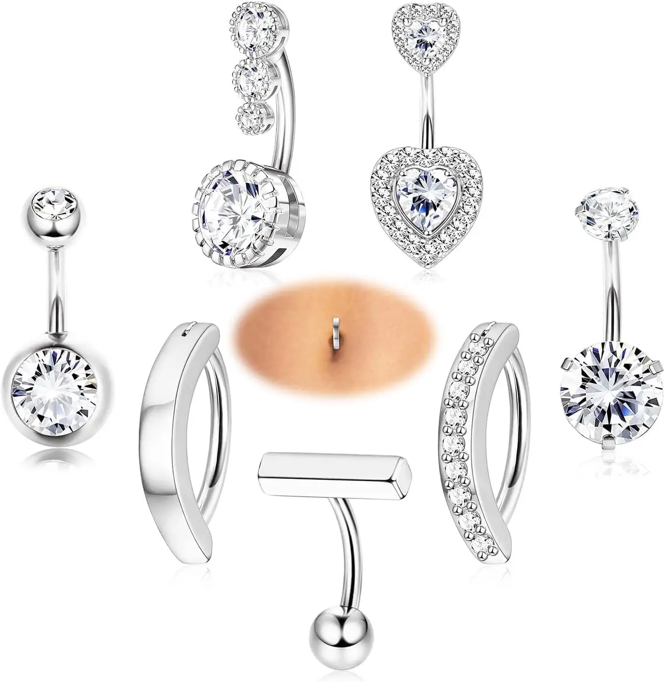 FASACCO Belly Button Ring for Women 316L Surgical Steel Belly Piercing Reverse Curved Navel Rings Barbell Body Piercing Jewelry