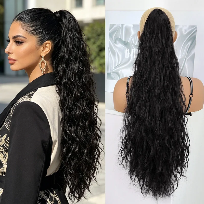 

26Inch Synthetic Ponytail ExtensionsLong Curly Hair Drawstring Fake Ponytail Fashionable Hair Accessories Voluminous Easy Wear