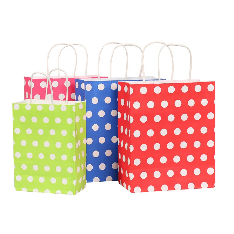 

20pcs Kraft Paper Polka Dot Birthday Gift Protable Bags wholesale Polka Dots Packaging Candy Chocolate Snack For Kid Party