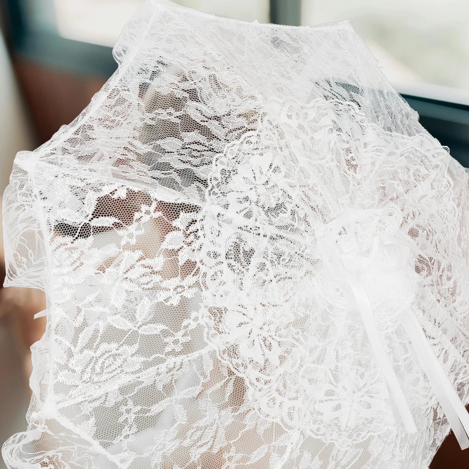مظلة شمسية من الدانتيل رومانسية بيضاء ظلة للعروس الزفاف الظل في الهواء الطلق حفل ديكور الزفاف التبعي #2