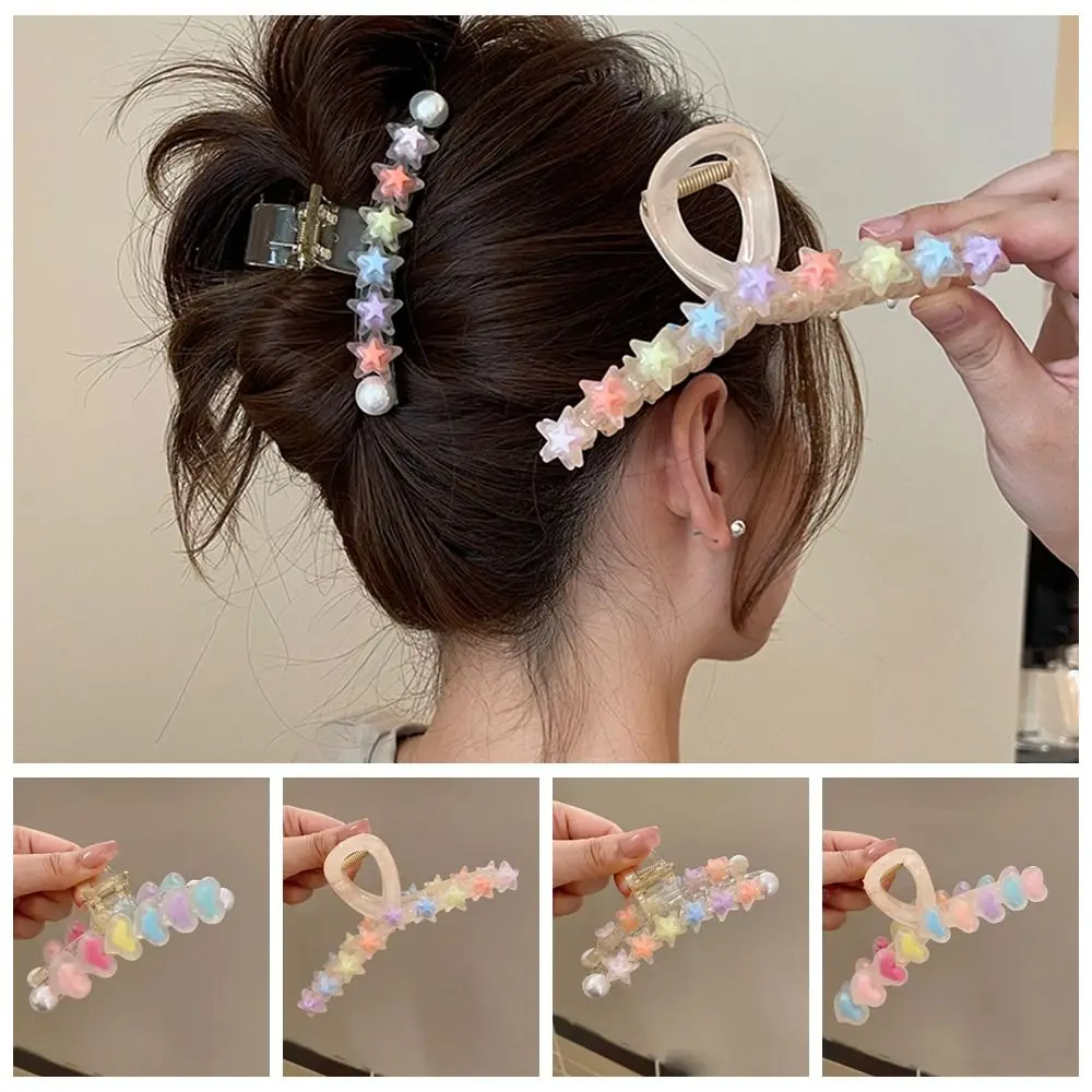 Acrylic Colorful Heart Star Hair Claw Pearl Hair Pins Resin Love Star Hair Clips Ponytail Holders Hair Accessories