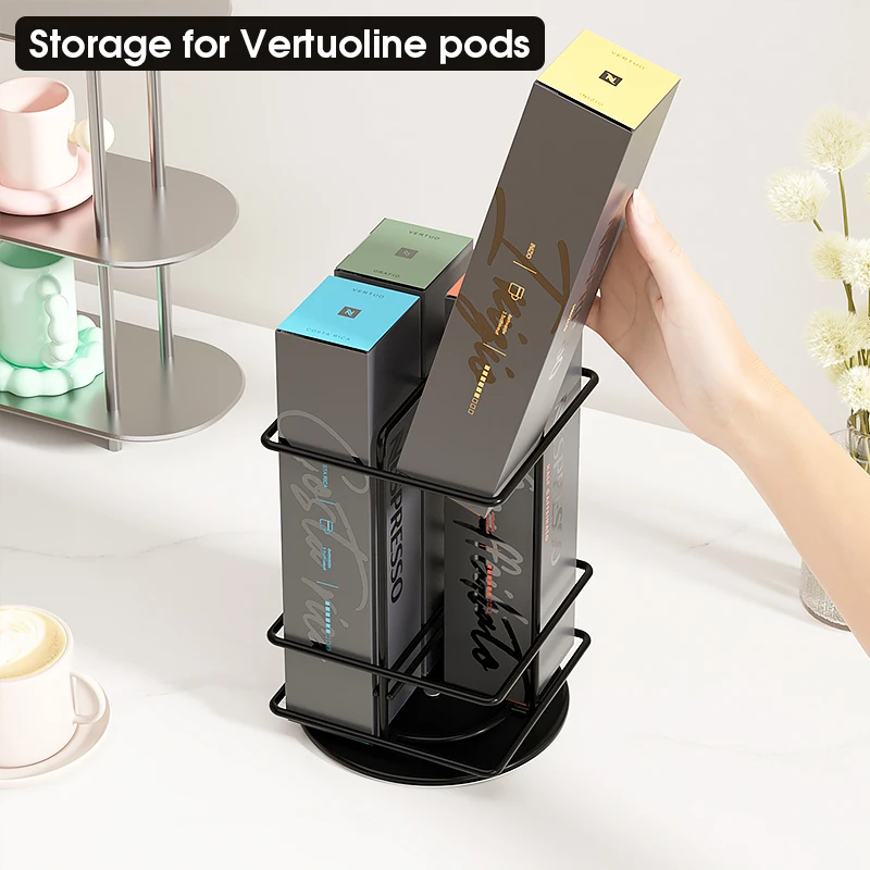 40 Vertuo Coffee Pod Holder Carousel Stand Storage for Nespresso Vertuoline 360-Degree Rotation WIre Metal Black