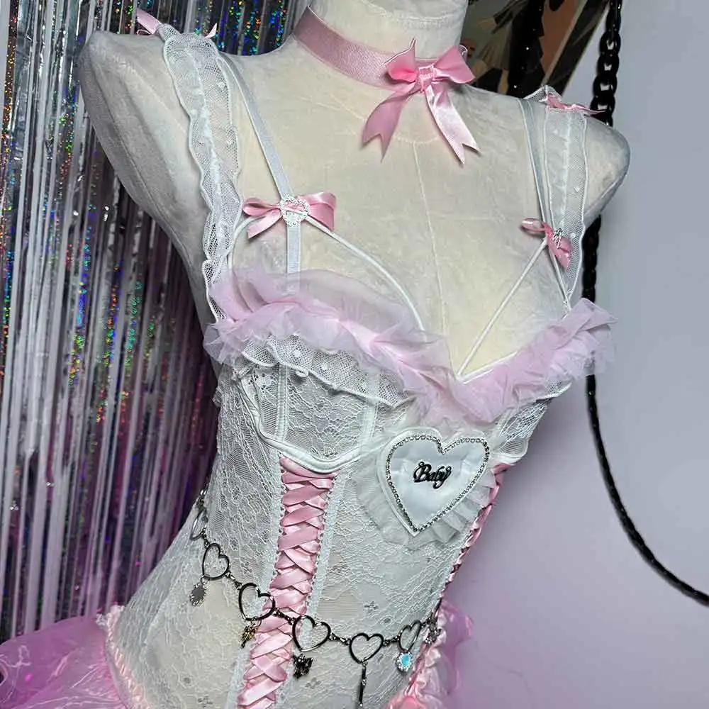 

Уличная одежда с бантом Kawaii DIY Cross 2025 Goth Grunge Y2K TOPS Heart Harajuku E-Girls Подростковая ручная работа Digital Emo Gothic Eco