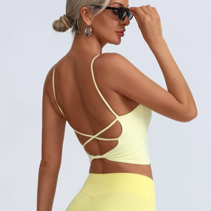 Greenora Backless Yoga Tank Top Women Sexy Strappy Sports Camisole Crisscross Gym Vest Push Up Activewear Summer Streetwear Y2K