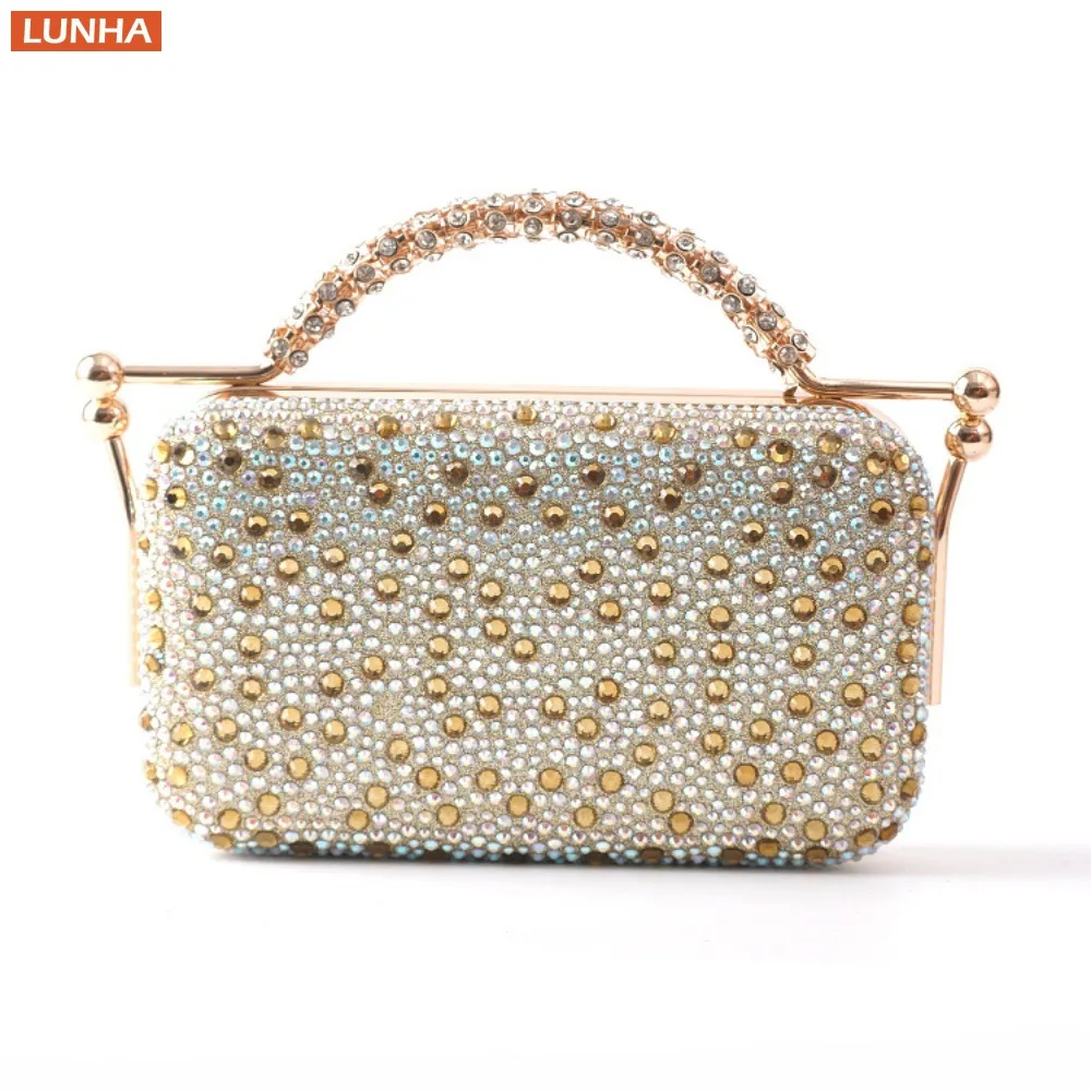 

Женская коробка со стразами и бриллиантами, кошелек-клатч, сумка для ужина, цепочка на ремешке, вечерняя вечеринка, свадебный ужин, сумка на плечо, роскошная золотая сумка