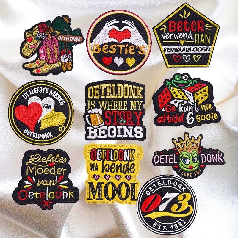 10PCS Set Oeteldonk Emblem Patch Badges Embroidery Patch On Clothes Carnival For Netherland Iron On Patches For Clothing Sticker