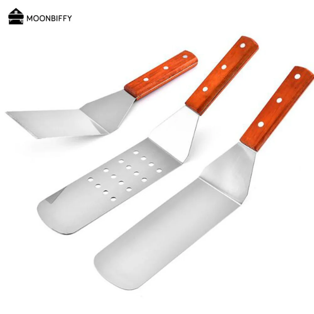 Stainless Steel Metal BBQ Grill Turner Spatula Kitchen Cooking Utensils Accessories for Cutlets Bacon Teppanyaki Pancake Cocina