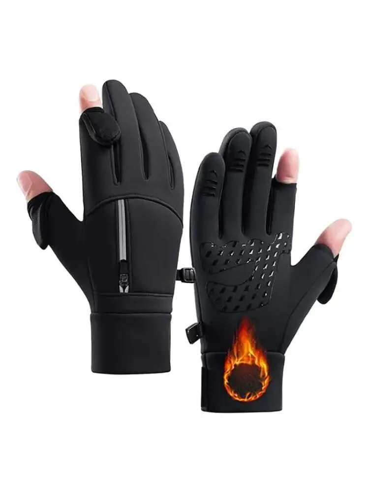 AliExpress NONE Winter Flip Top Gloves with Zipper Pocket, Unisex Warm Touchscreen Gloves for Cycling Outdoor Sports