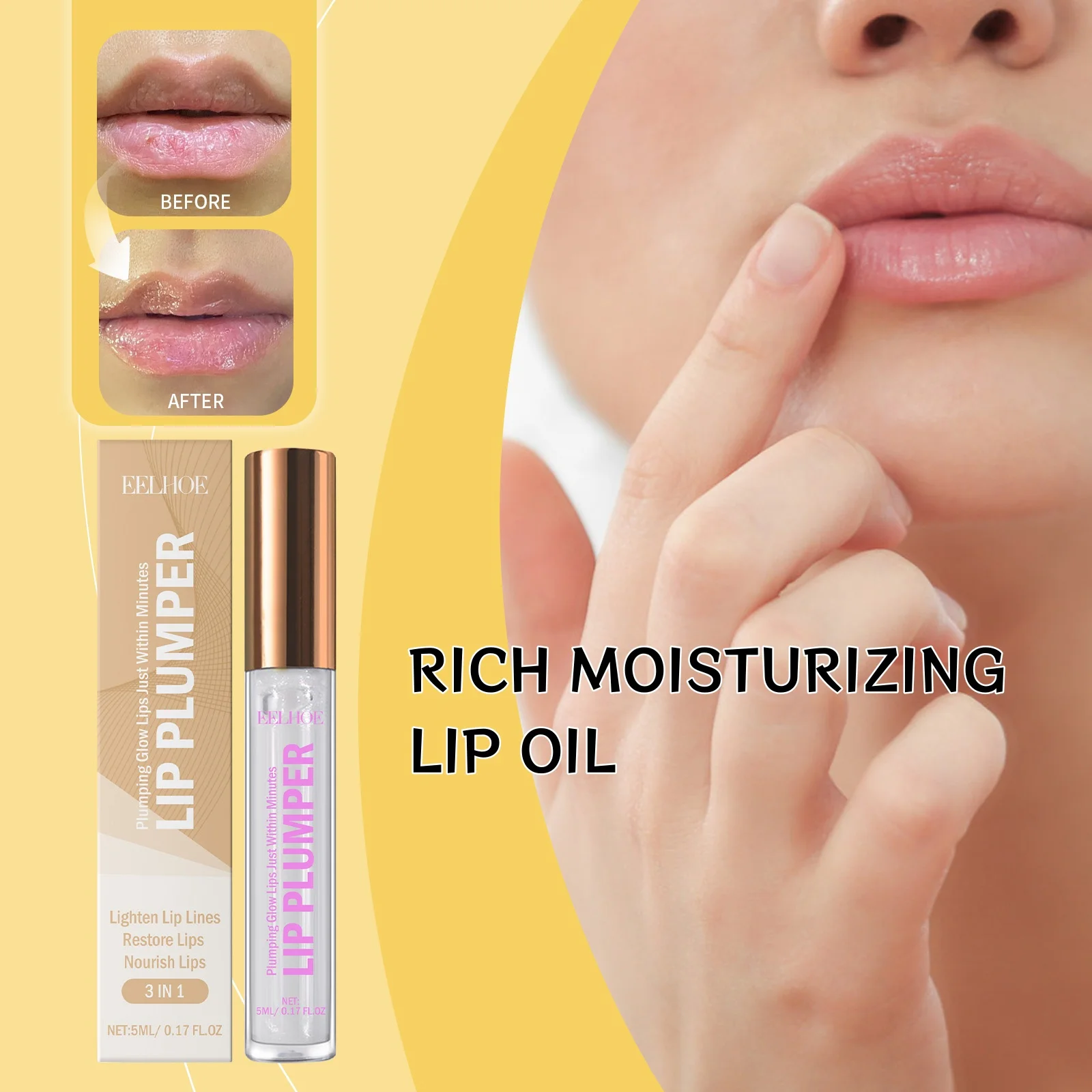 Plumping Hydrating Lip Oil Nourishing Glossy for Dry Lips Non-Sticky Shine for Soft Smooth Crystal Jelly Lip Oil Lip Plumper