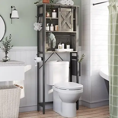 

Over The Toilet Cabinet, Farmhouse Over Toilet Bathroom Organizer, 4-Tier Bathroom Shelves Over Toilet, Over Toilet with Bag