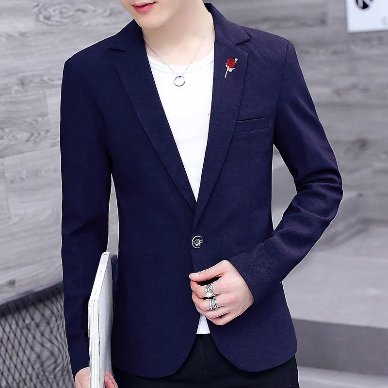 

Мужской повседневный костюм Slim Fit: модный пиджак из полиэстера с длинным рукавом, на одной пуговице, не мнется, для ночных клубов