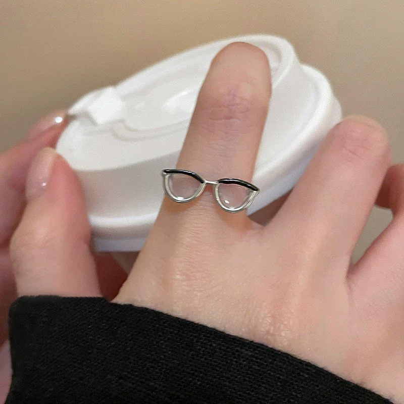 Creative Adjustable Eyeglass Glasses Ring Fashion Spectacles Sunglasses Open Ring For Women Jewelry