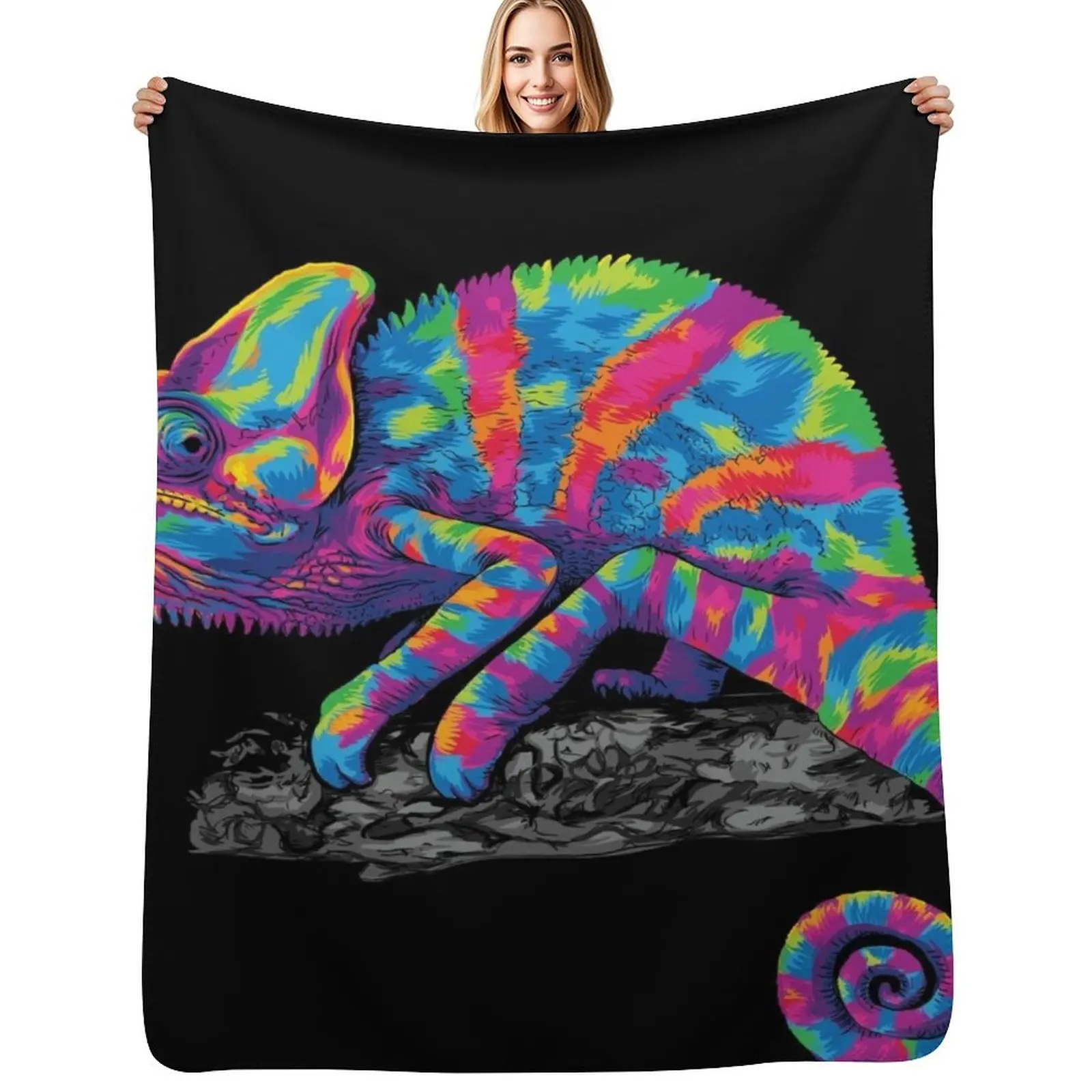Colorful Chameleon Throw Blanket Beautifuls Large Kid'S cosplay anime Flannel Fabric Summer Beddings Blankets