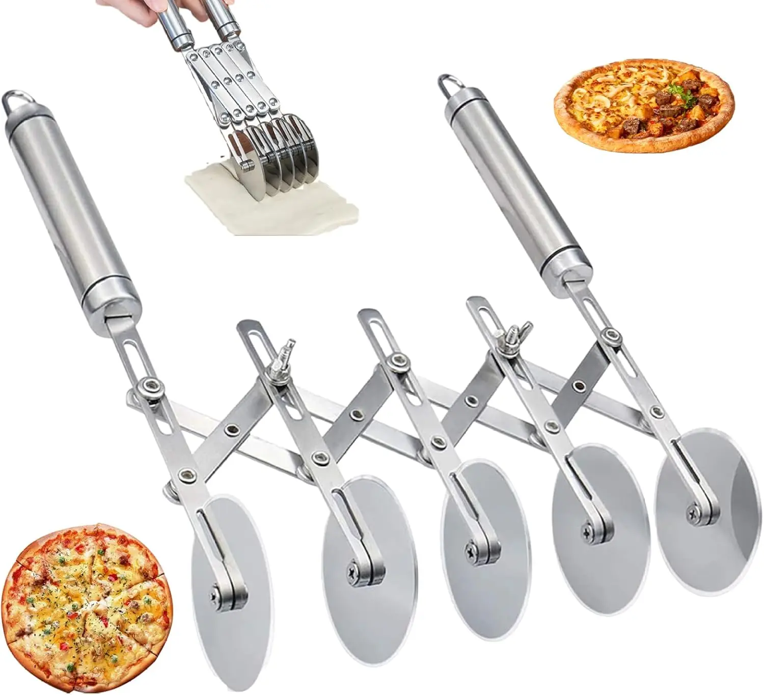 3/5/7 Wheel Pastry Cutter with Handle Stainless Steel Double Cutter Adjustable Pizza Slicer Cookie Divider Dough Cutter Roller