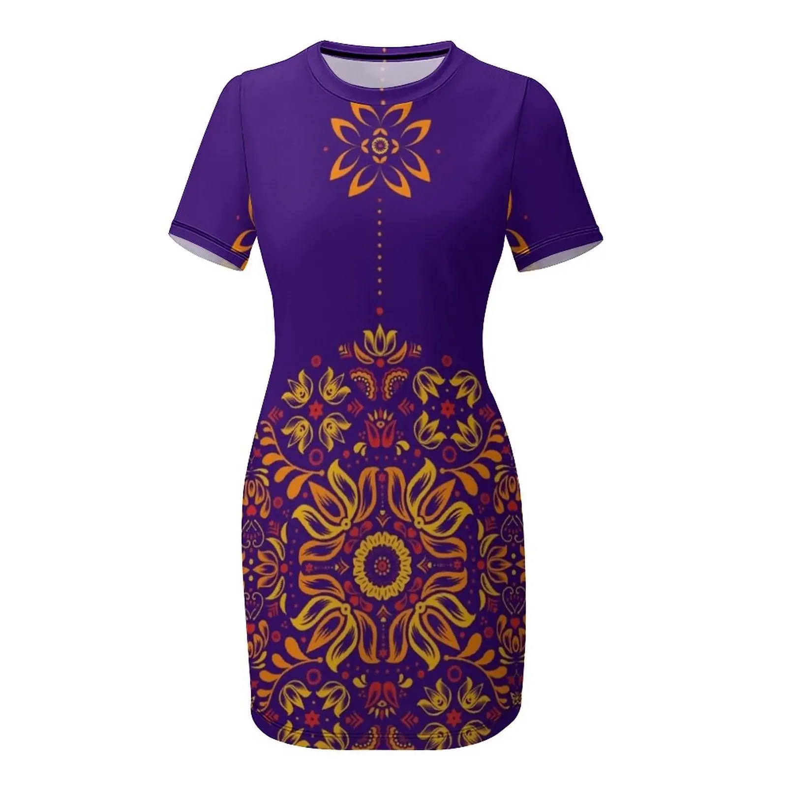 Feuriges, kurzärmliges Kleid mit Blumen- und Folk-Muster. Sommerkleider für Damen, Luxuskleid