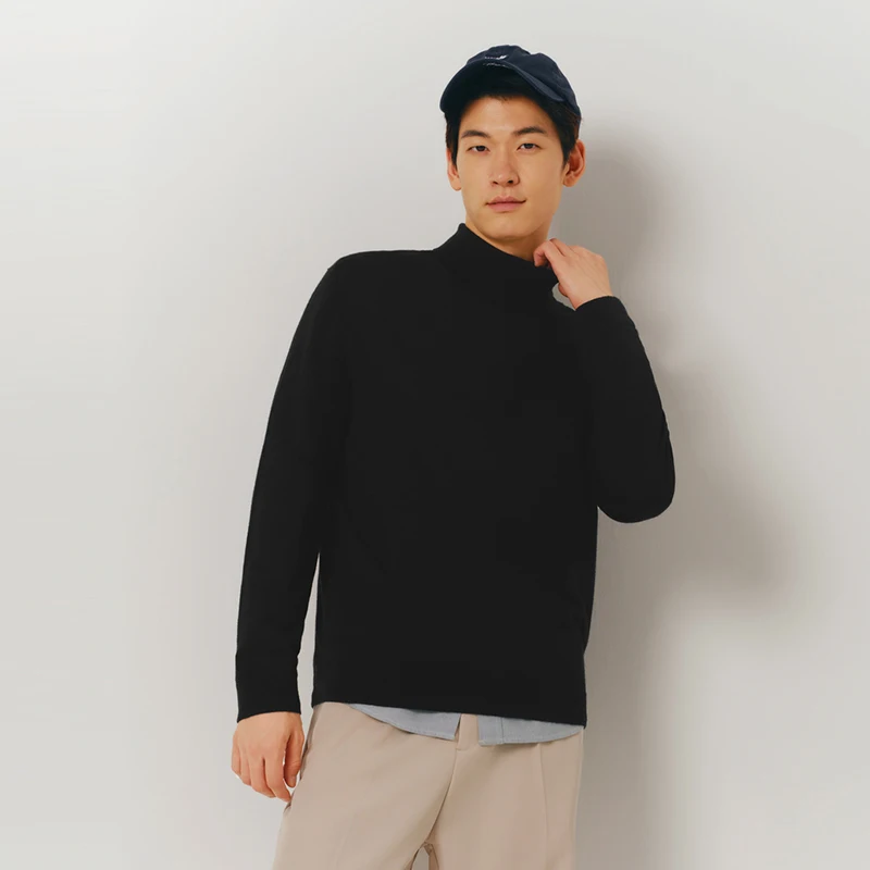 Semir Wool Sweater Men Machine-Washable Warm High Neck Sweater 2024 New Winter Base Layer Shirt Solid Color