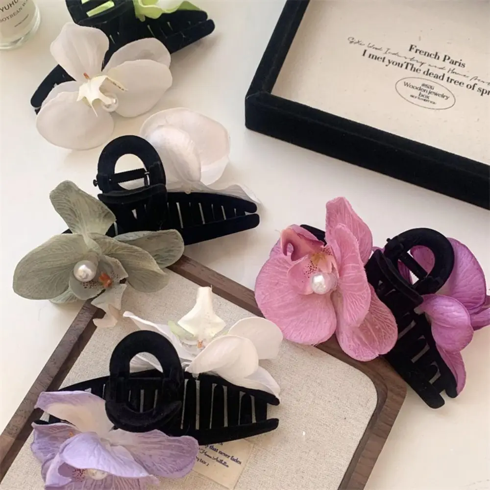 

Personalized Butterfly Orchid Flower Hair Claw Cloth Pearl Orchid Hair Clip Shark Clip Bohemia Barrettes Large Shark Clip Daily