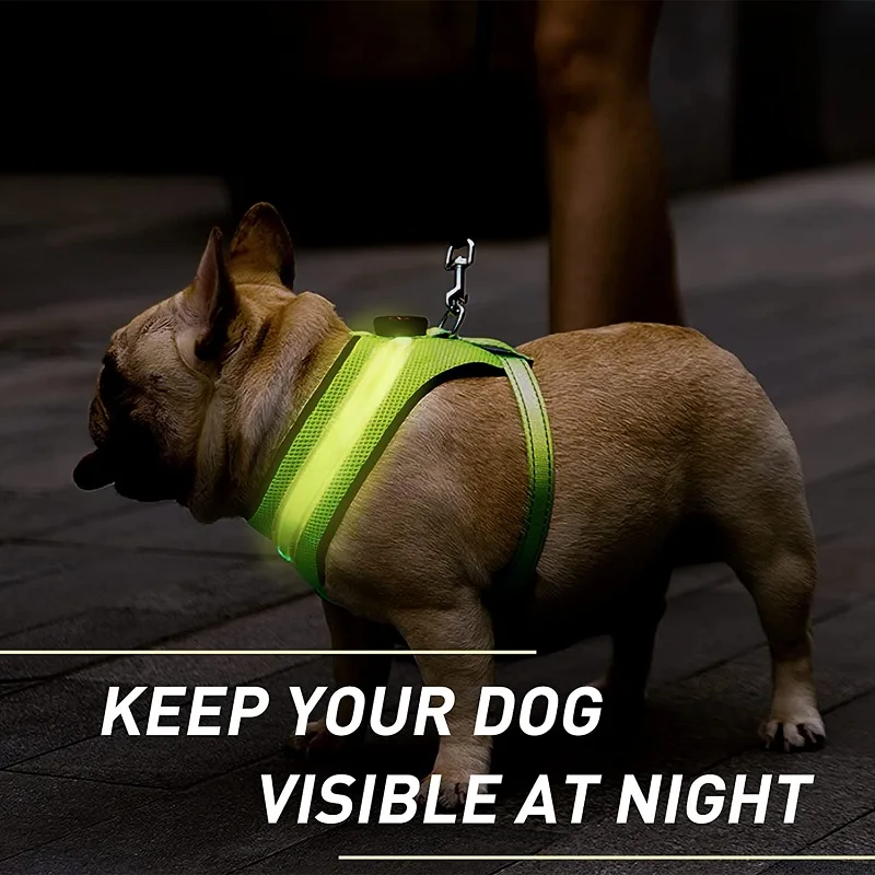 Lighted Up USB Rechargeable Pet Harness Illuminated Reflective Glowing Dog Vest Adjustable Soft LED Dog Harness