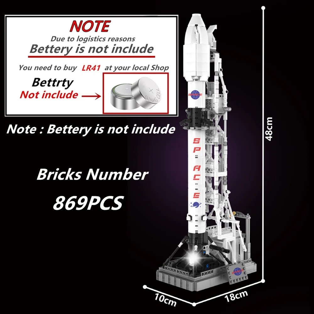 869PCS USA Space X Starship Falcon Heavy Launch System Tower Spaceship Rocket Display Model Building Blocks Bricks Toy Gift