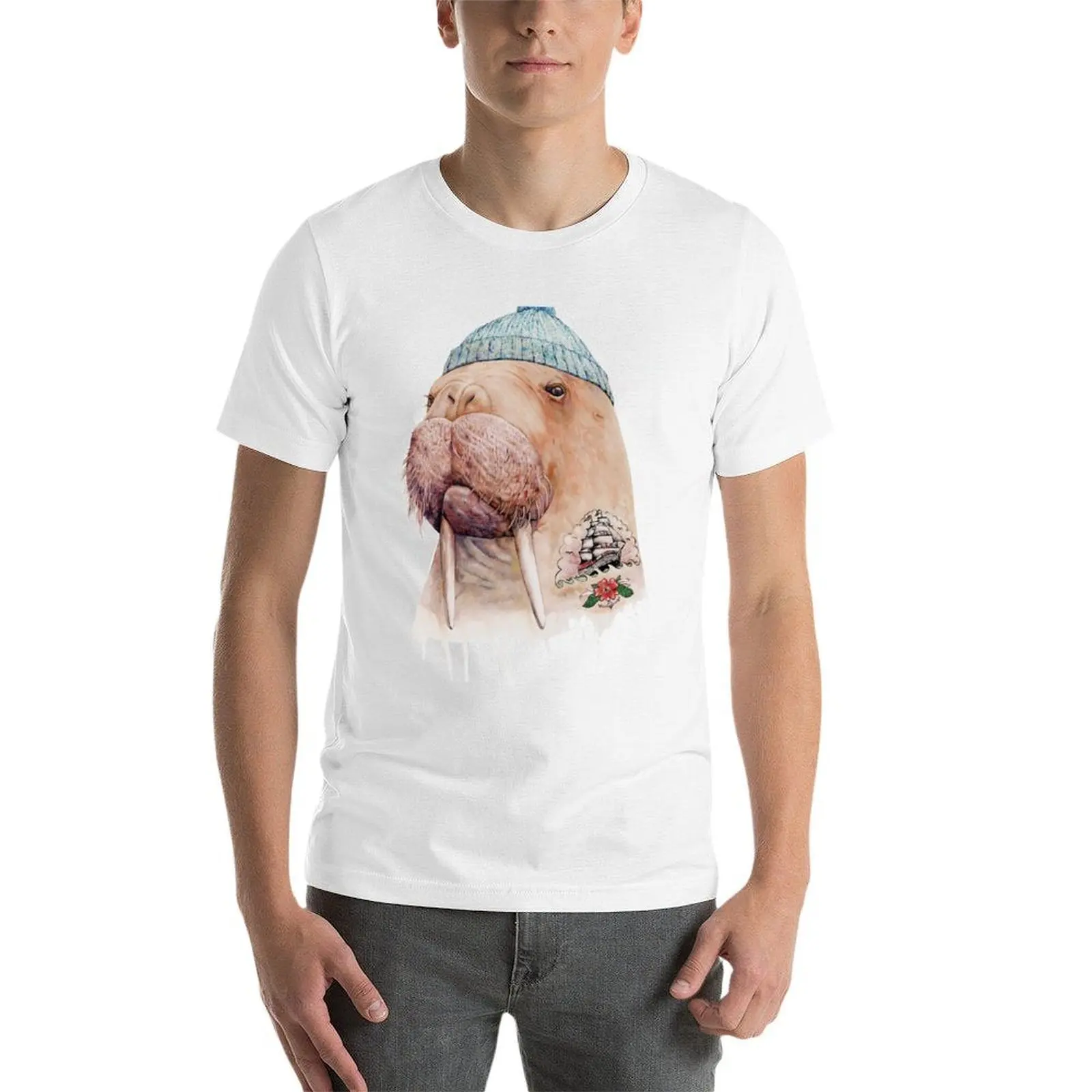 Camiseta tatuada Walrus, camisetas para hombre, camisetas divertidas de algodón para hombre, Camiseta de algodón