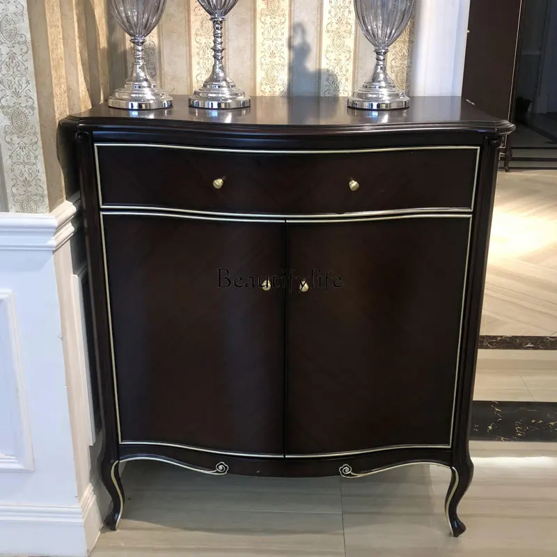 

European shoe cabinet entrance household luxury solid wood black sandalwood color simple European white shoe cabinet