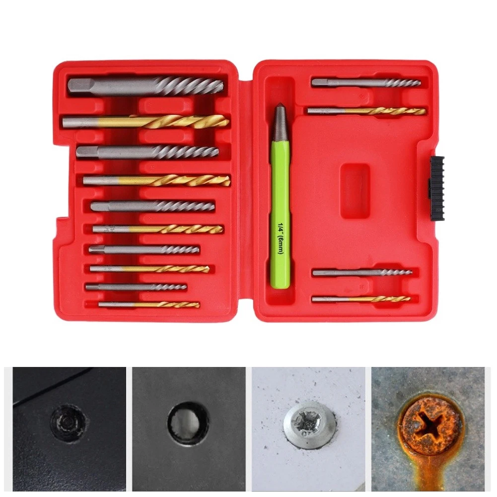 Screw Extractor Set Left Hand Drill Bits Center Punch For Removing Stripped Screws And Broken Bolts Broken Bolt Extractor Kit