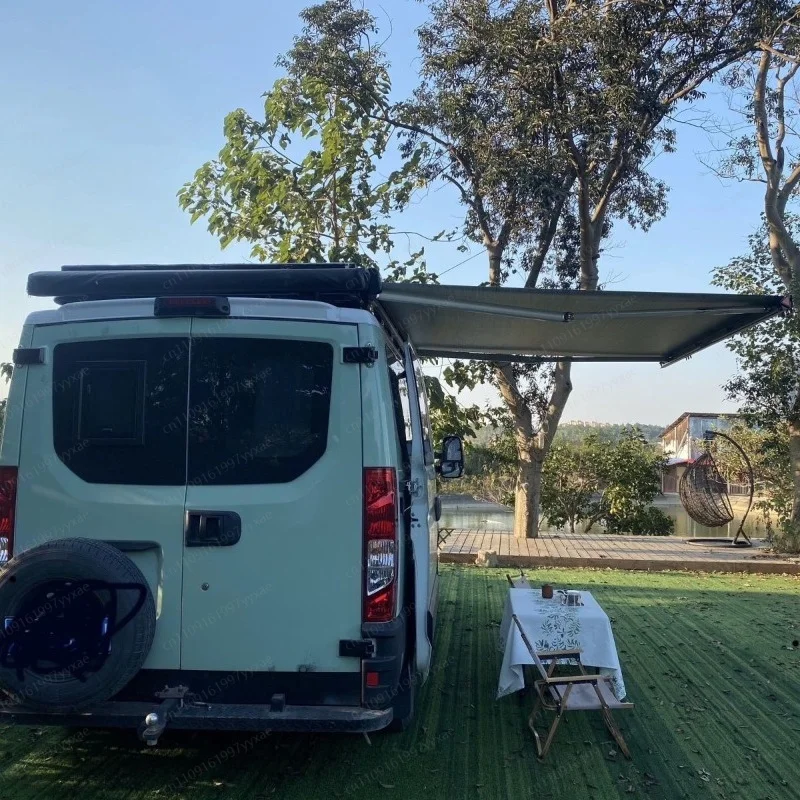 High‑End Wind‑Resistant Manual Crank RV Side Awning, Retractable Van Side Shelter for Maxus V80 V90 Camper Van Modification