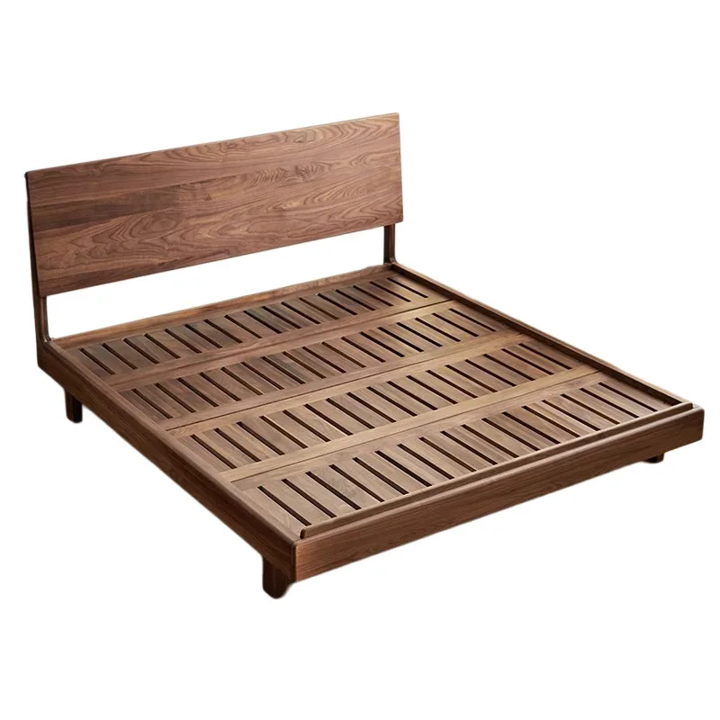 

North American black walnut bed, Nordic modern simple small apartment cherry wood bed