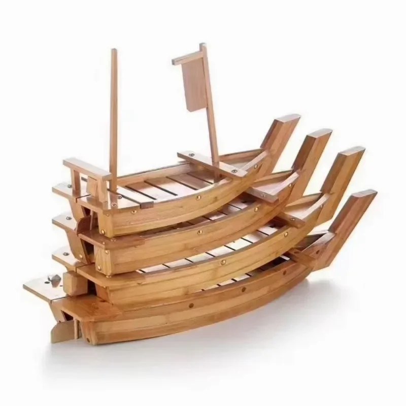 Bamboo Sushi Boat Serving Tray Sushi Boat Wooden Sushi Bridge Serving Plate for Home Restaurant