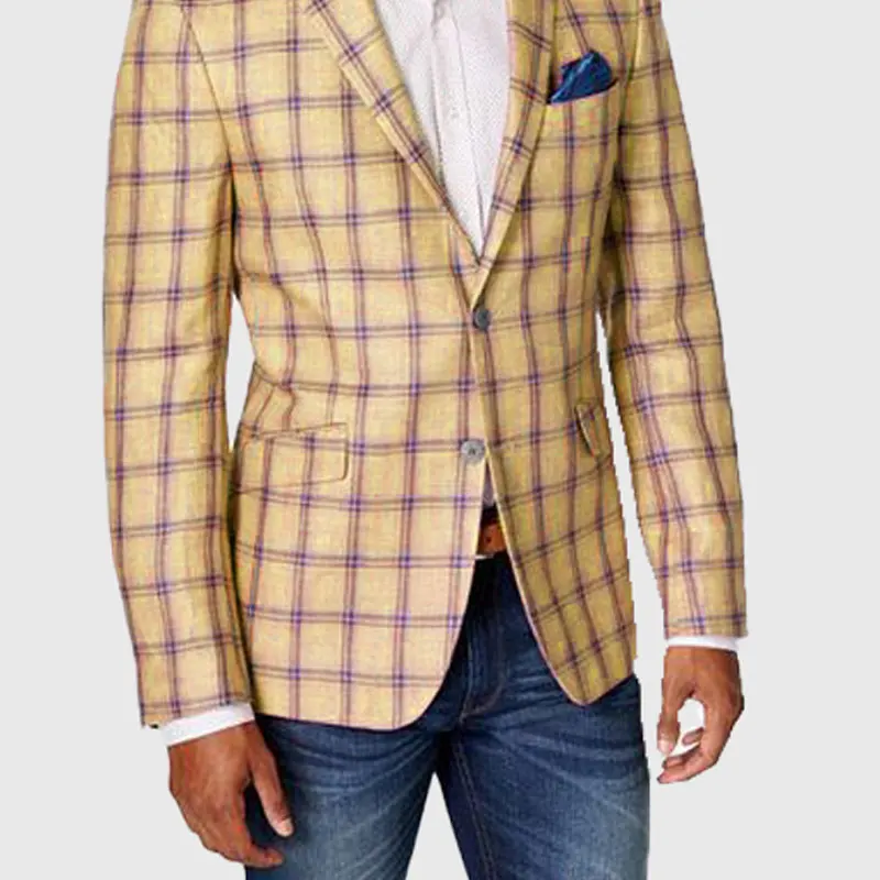 Mens Blazer Simple Business Fashion Plaid Print Notch Lapel Two Button Blazer High-end Brand Formal Business Men Clothing