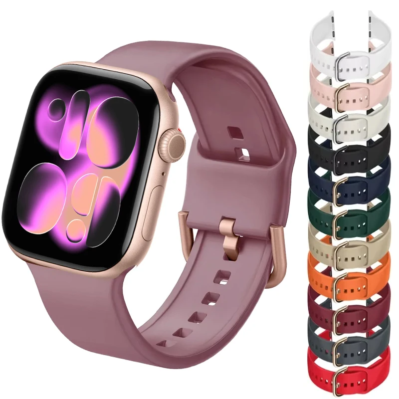 Classic Silicone Strap For Apple Watch 11 42-46mm 44mm 45mm 40mm 41mm Sport Bands Iwatch Series 10 9 8 7 6 5 SE Ultra 3-2 49mm