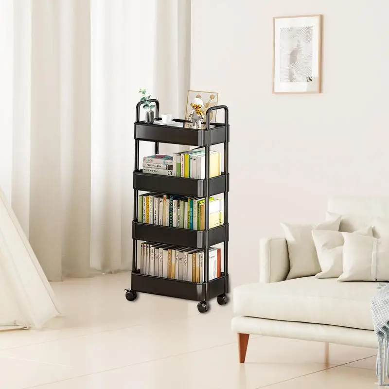 3/4 Tier Trolley Organizer with Wheels Gap Storage Rack Cart Mobile Plastic Storage Racks Bookshelf Kitchen Bedroom Organizers