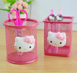 Hello Kitty Creative Pen Holder Sanrio Kt Cat Cartoon Pencil Holder Cute Metal Hollow Material Pen Holder Grid Gift Hot Fashion