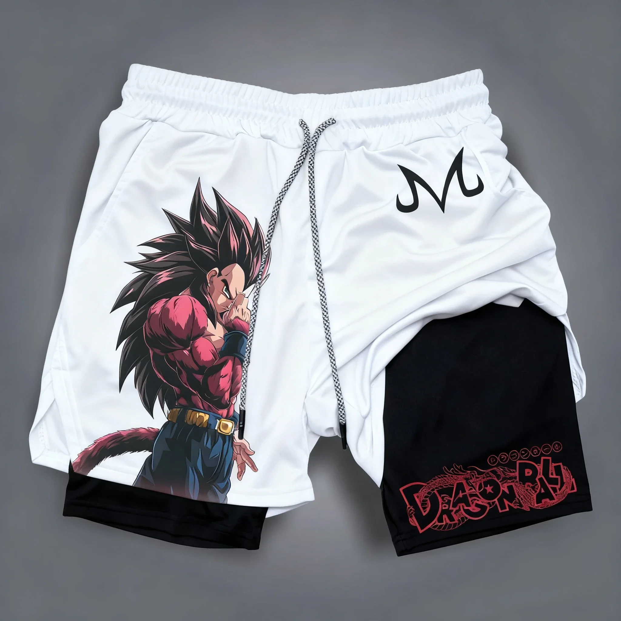 2026 لعبة دراغون بول أنيمي سوبر سايان 4 طبقة مزدوجة السراويل الصيف الرجال Y2K اللياقة البدنية التدريب السباحة 2 في 1 السراويل الرياضية