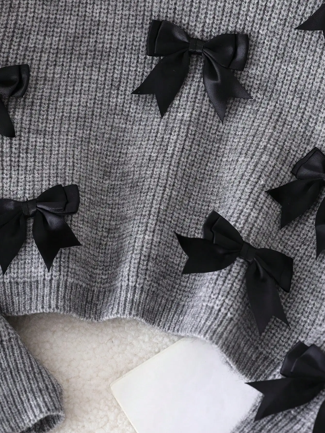 سترة Tween Girl اللطيفة المستوحاة من الباليه بفيونكة مزدوجة ورقبة دائرية مقصوصة، بلوفر محبوك جميل باللون الرمادي #3