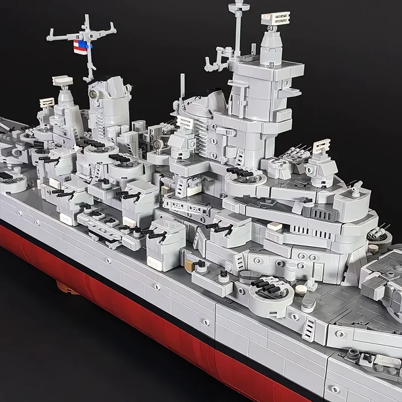 MOC World War II USS Lowa BB-61 Warship Ship Building Blocks Set Military Battleship Boat Bricks DIY Toys Children Birthday Gift