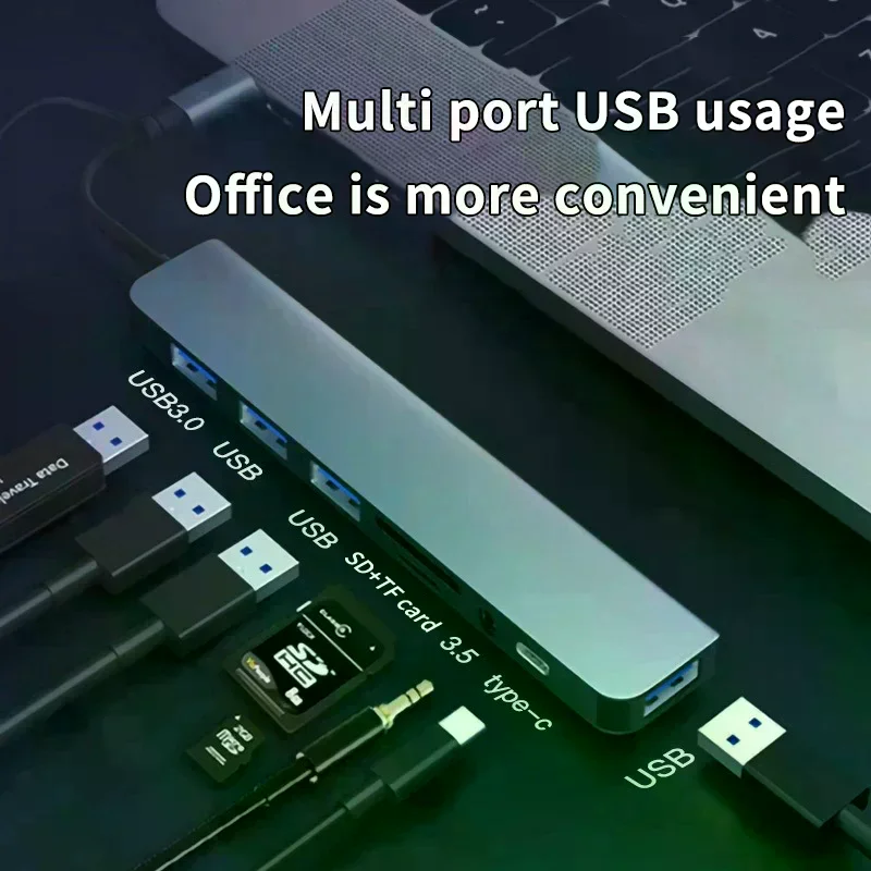 8 In 1 USB Type C HUB Docking Station With 3.5mm Audio Jack Adapter Micro TF  Card Reader For  Laptops Tablet Phone