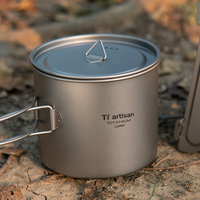 Tiartisan 900ml Foldable Handle Titanium Camping Pot Cup Outdoor Hiking Backpacking Ultralight Portable Hanging Pot with Lid