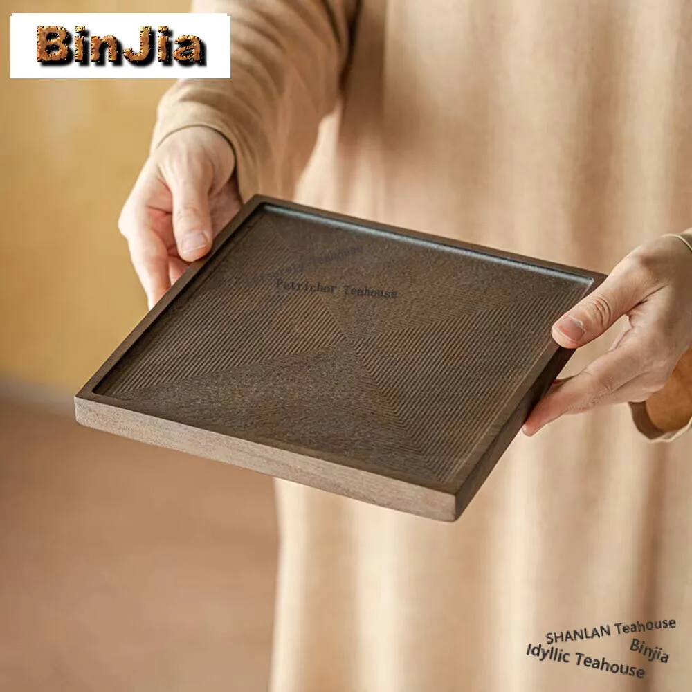 

Walnut Square Tableware Solid Wood Round Dessert Plate Japanese-style Wooden Tray Snack Plate Dried Fruit Plate Wooden Plate