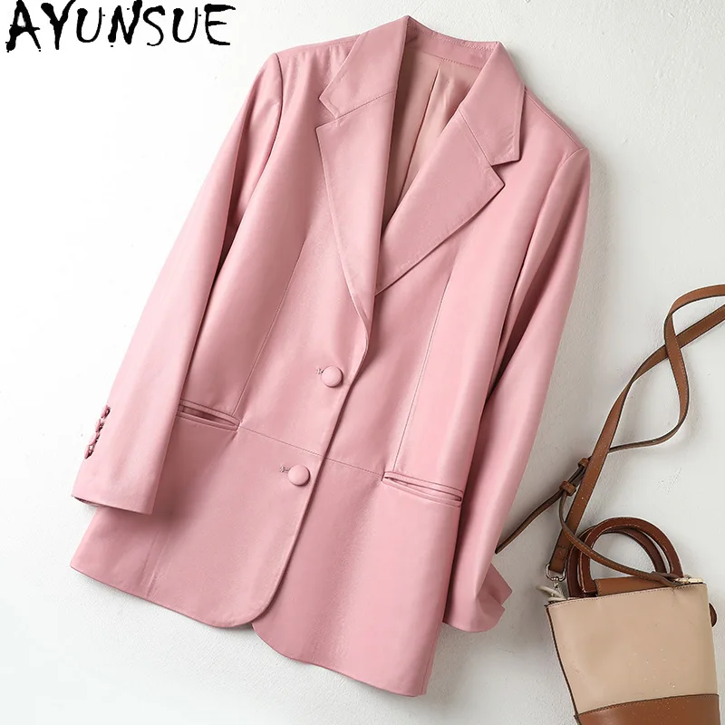 AYUNSUE Genuine Leather Jacket Women Real Sheepskin Womens Coat Autumn Clothes 2025 Mid-length Suit Jackets Jaqueta De Couro