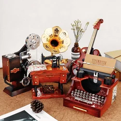 Vintage Mini Music Box Sewing Machine Typewriter Phonograph  Jewelry Box Hand Craft Retro Ornaments Table Decor Birthday Gift