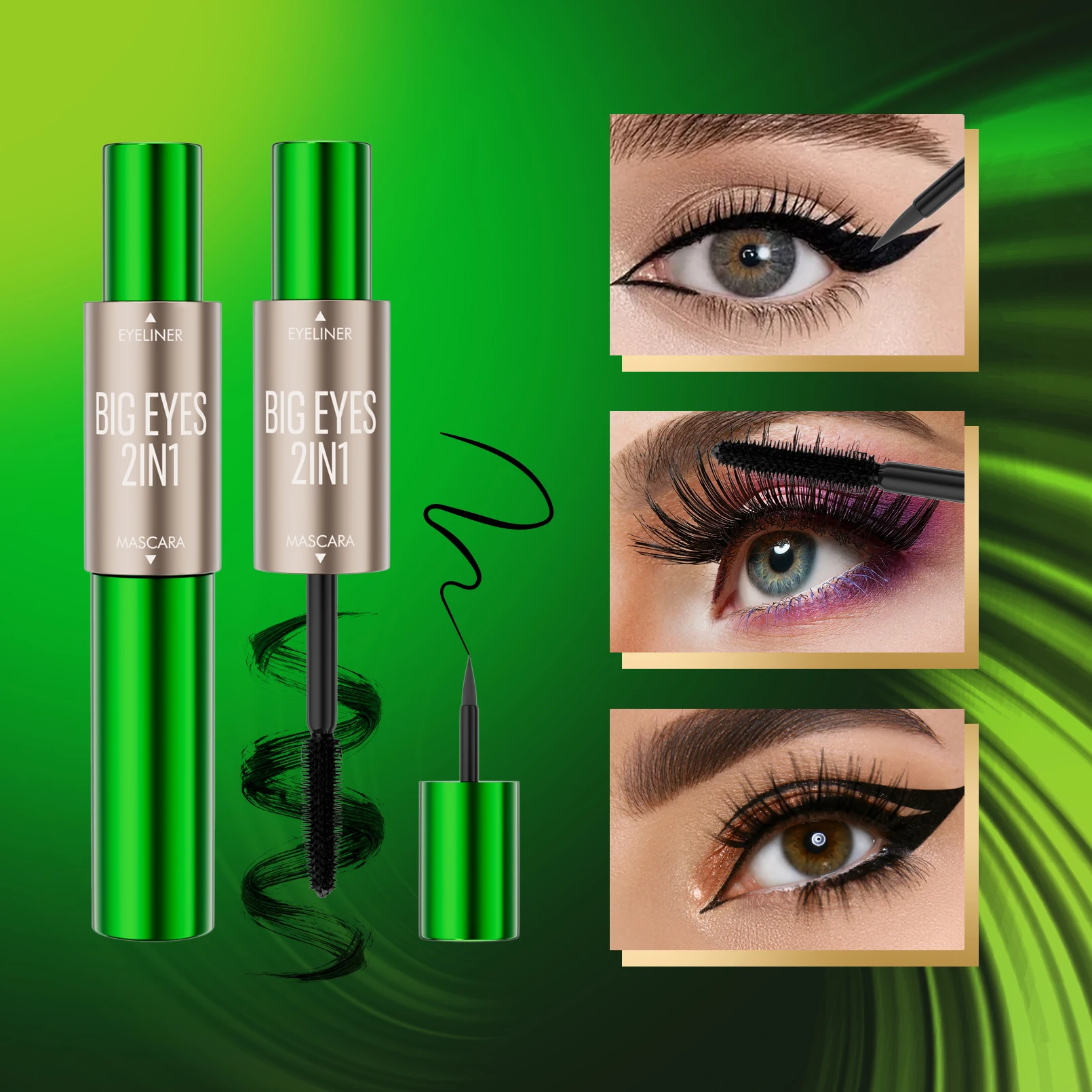 Rímel dois em um + delineador à prova d'água rímel de ondulação longa e sem manchas