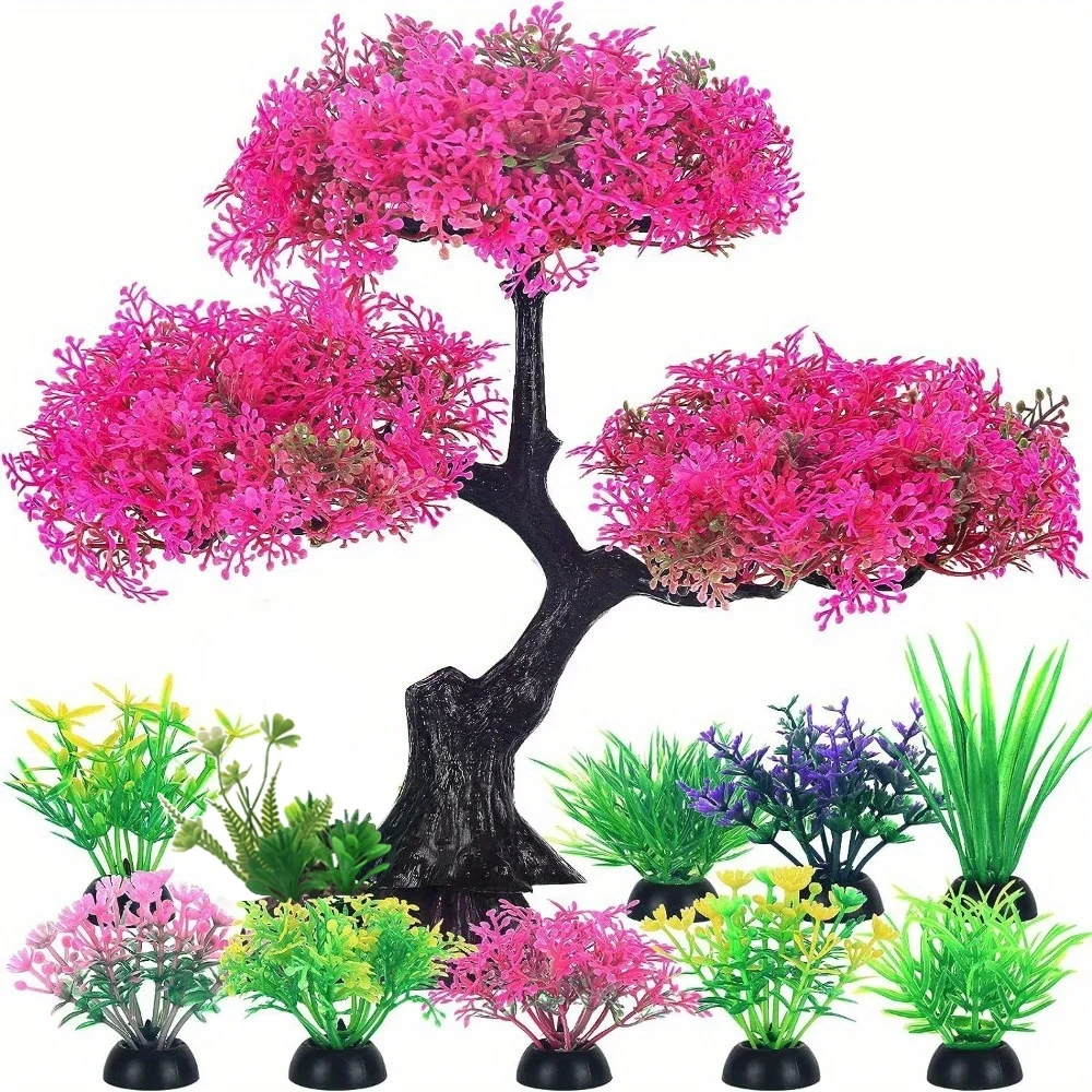 10 unids/set de plantas artificiales de plástico para acuario, decoración de peces dorados, plantas de pecera Betta, adorno de malezas de agua, decoración de acuario