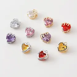 2PCS 11*13mm Heart-shaped Zircon Necklace Pendant Charms for Jewelry Making DIY Hand Made Brass 14k Gold Plated Accessories