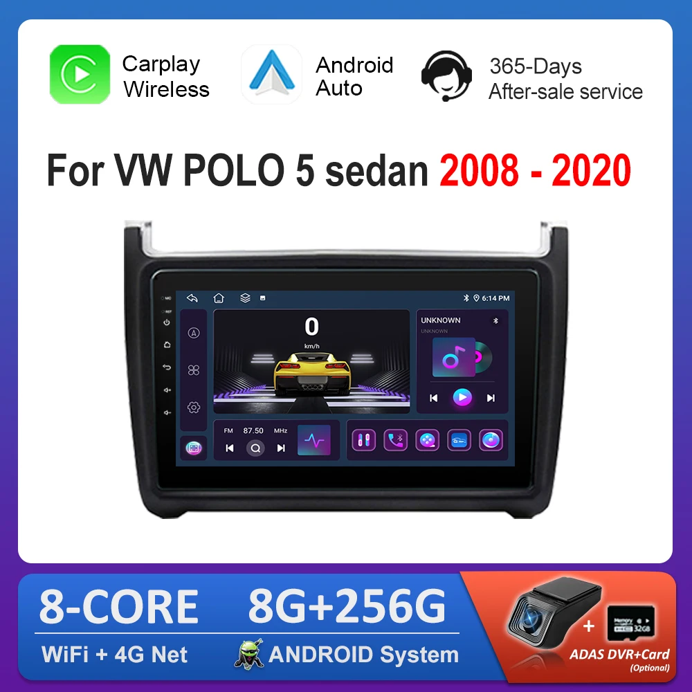 Android Car Radio Multimedia Video Player for VW Volkswagen POLO 5 sedan 2008 2009 - 2020 Bluetooth 4G WiFi GPS Navigation