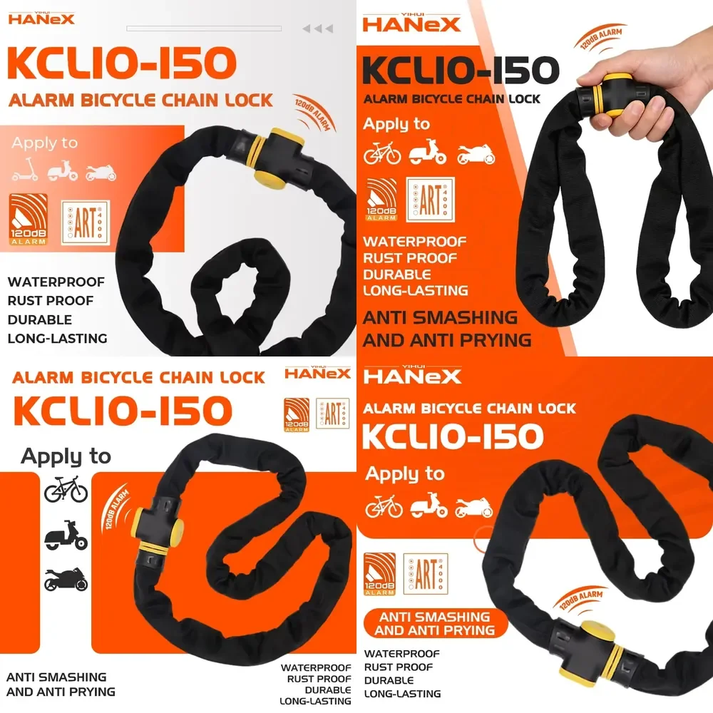 Heavy Motorcycle 120DB Alarm Chain Lock Alloy Steel Electronic Body Stainless Steel Bicycle Chain Lock for Bike