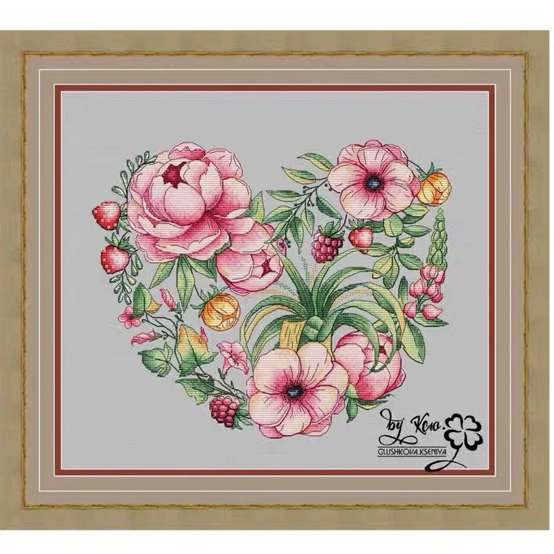 Quality Beautiful Counted Cross Stitch Kits Embroidered Home Decoration Summer heart-shaped flowers 40-35