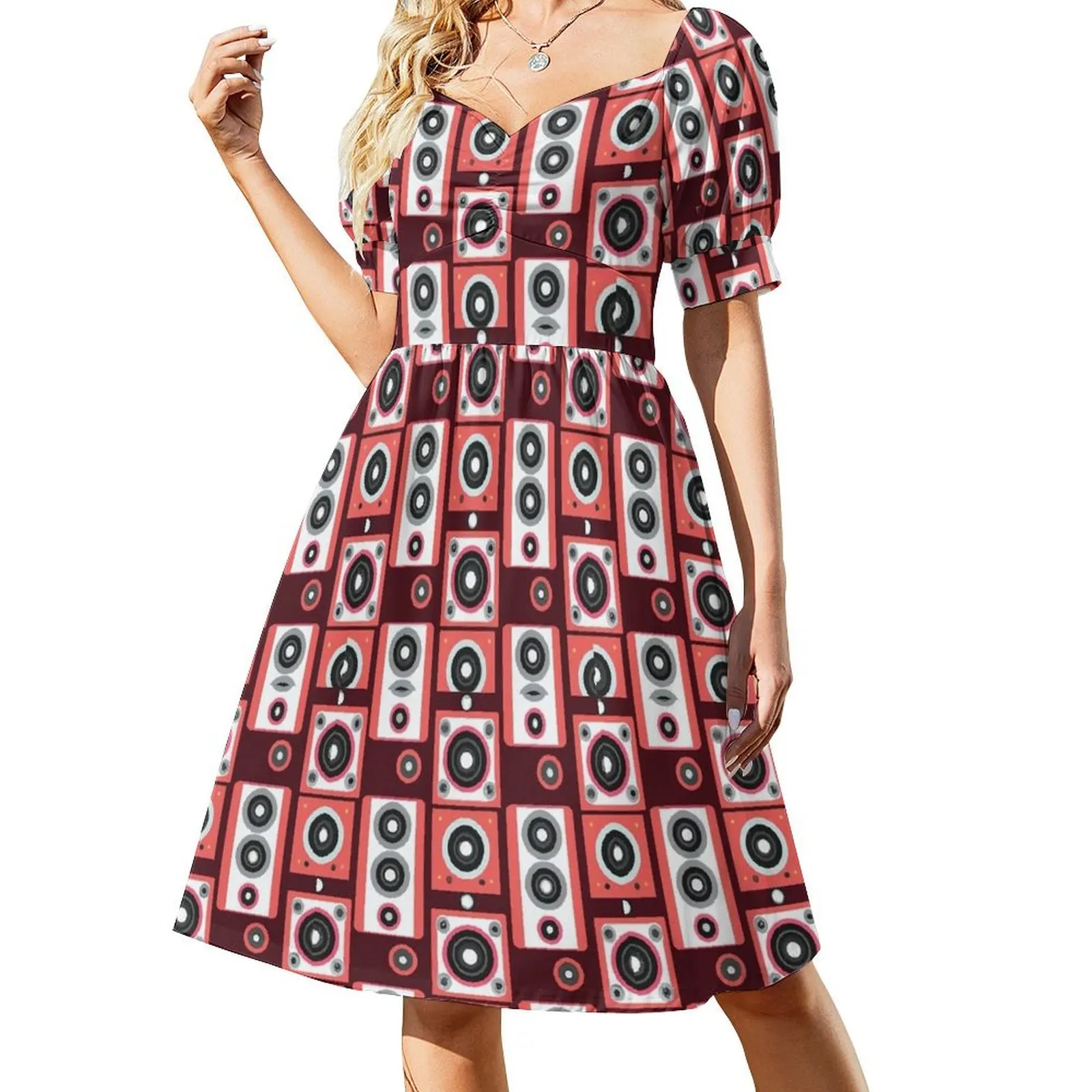 

Red Speakers Pattern Short-Sleeved Dress dress for women summer dress woman 2025 summer dresses womens 2025