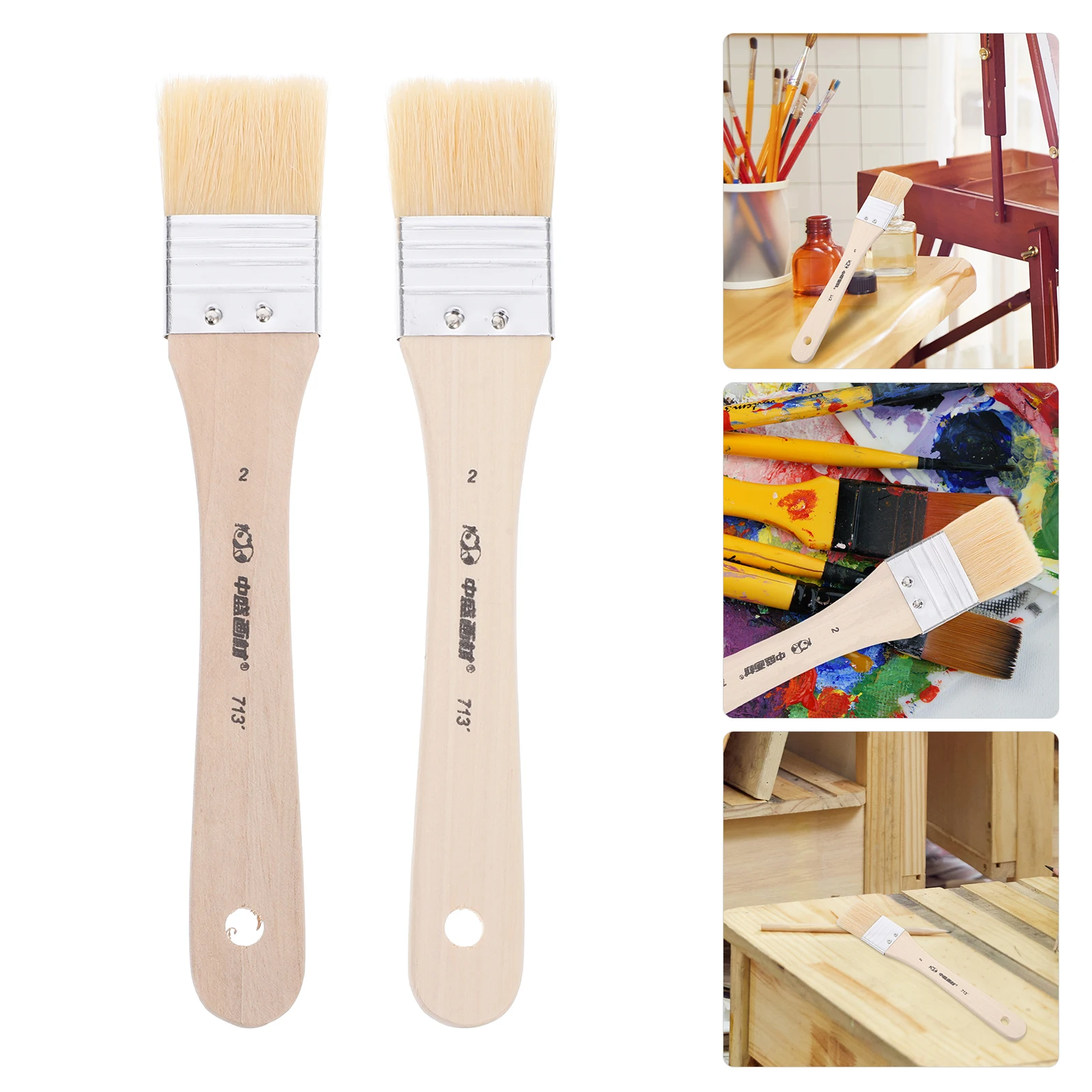 

2 Pcs Oil Painting Brush Board Flat Paintbrush Wooden Professional for Artists Set